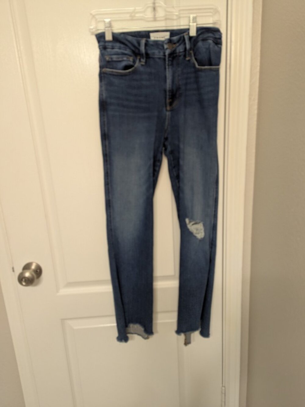 FRAME Le Crop Mini Boot Distressed Raw Frayed Hem Jeans Blue Size 28